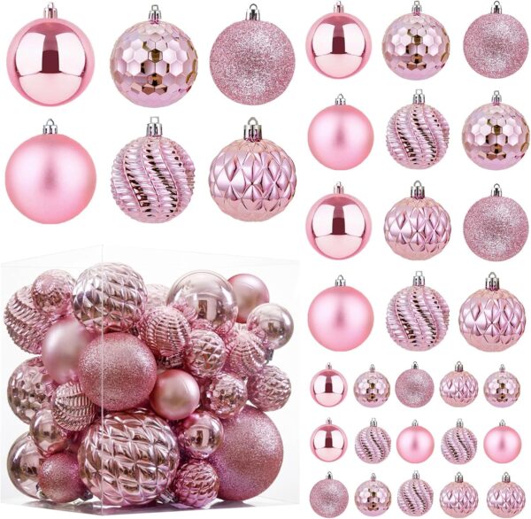 36pcs Shatterproof Christmas Tree Decorations with Hanging Loop 6 Styles in 3 Sizes(Pink) 5