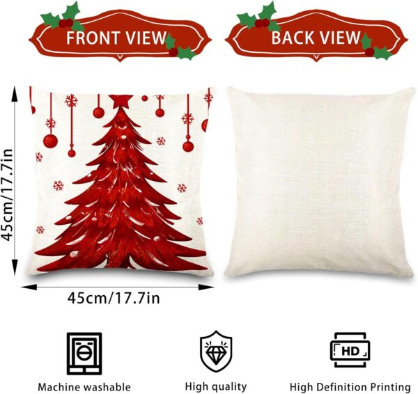 4PCS Christmas Pillow Covers 18x18 inch Winter Throw Pillow Covers Red Christmas Tree Snowflake 5