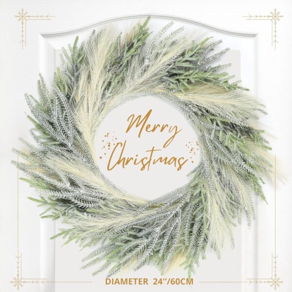 24'' Christmas Wreaths for Front Door with Lights (Pine and Pampas) 5