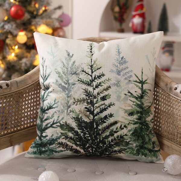 Christmas Pillow Covers 18x18 inch Set of 2 Watercolor Blue Green Christmas Tree 5