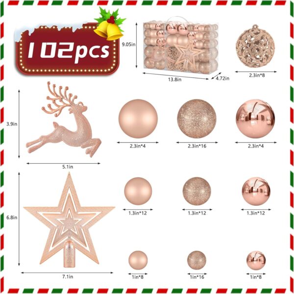 102PCS Assorted Rose Gold Christmas Ornaments 5