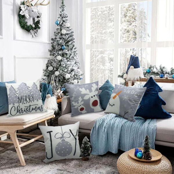 Christmas Pillow Covers 18x18 Set of 4 Christmas Decorations Snowman Deer 5
