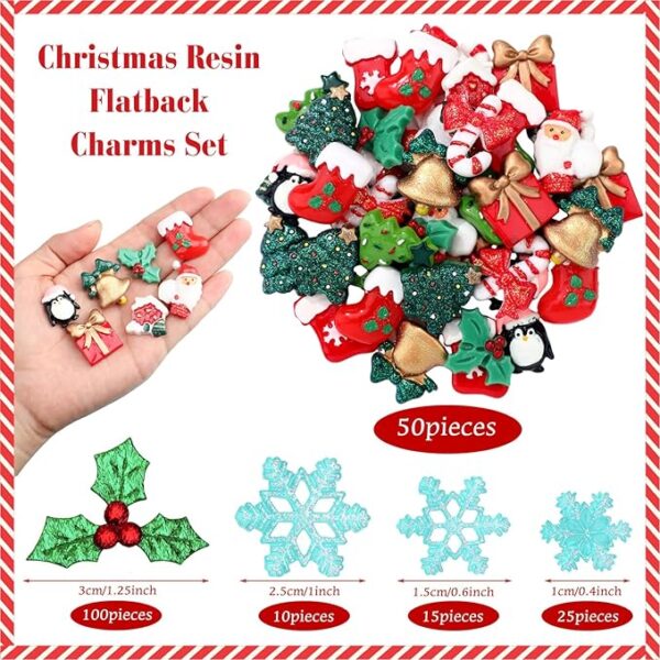 200 Pcs Christmas Resin Flatback Charms Mini Triple Leaf Holly Berries Embellishments 5