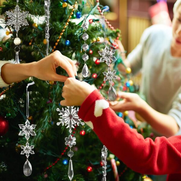 18pcs Crystal Christmas Ornaments for Tree Decorations-Hanging Acrylic Snowflake Icicle Ornaments with Drop Pendants