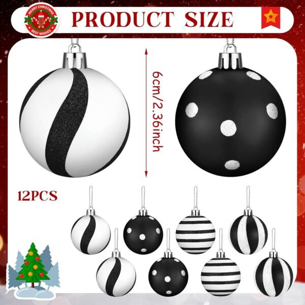 12 Pcs Christmas Ball Ornaments 2.4 Inch Black and White Christmas Hanging Balls Red Green Glittering Balls Elf Plastic Balls 5