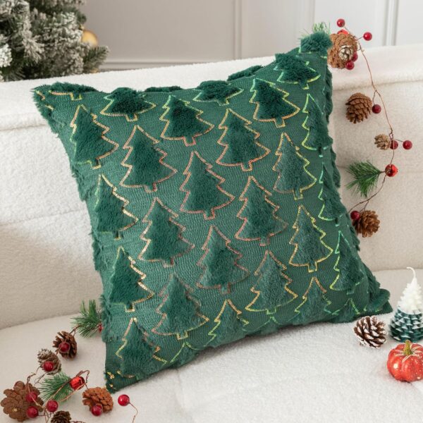 Christmas Tree Decorative Pillow Covers 18x18 Inch Set of 2 Soft Plush Faux, Dark Green 5