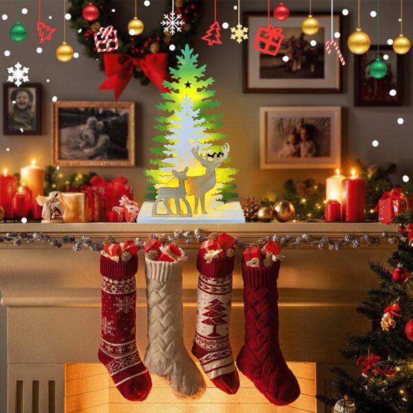 Lighted Christmas Tabletop Wooden Christmas Tree and Deer Table Decor 4