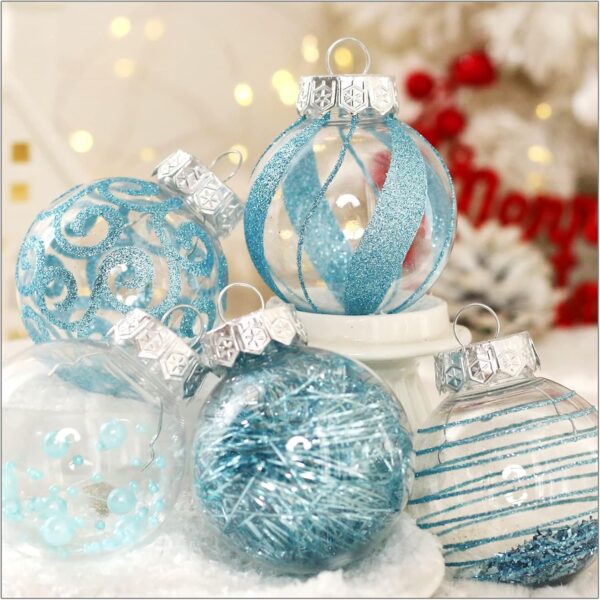 60MM/2.36 30pcs Clear Christmas Ornaments Blue Shatterproof Decorative Baubles 4