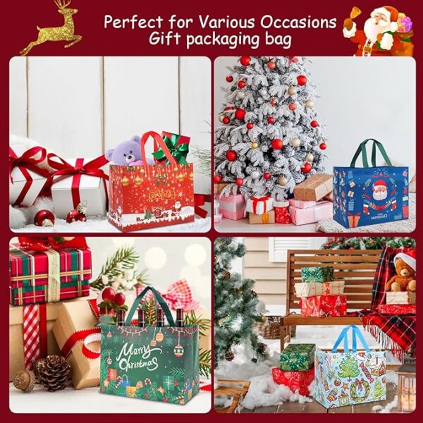 18 PCS Large Reusable Christmas Tote Bags with Handles, Christmas Treat Bags 4