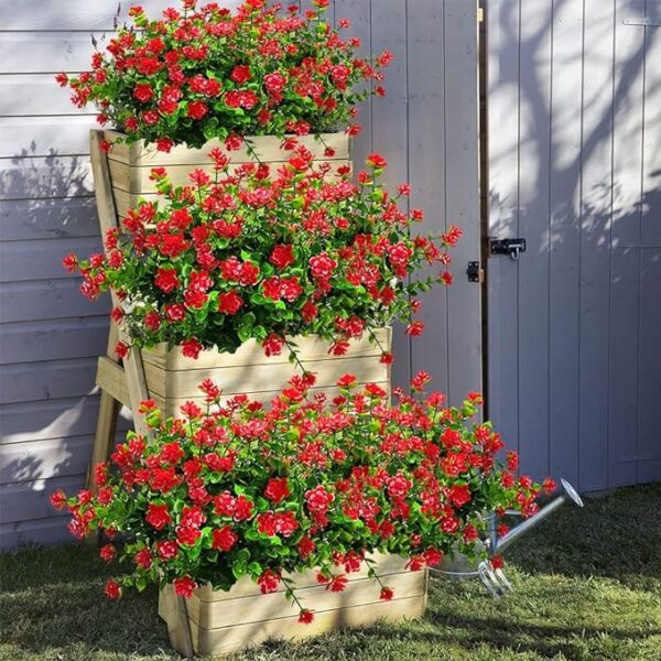 10 Bundles Artificial Fake Flowers, Faux Outdoor Plastic Plants UV Resistant 4