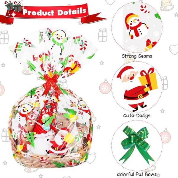 10 PCS Christmas Cellophane Wrap Bags, 24” X 35” Inch X-Large Christmas Gift Basket Bags 4