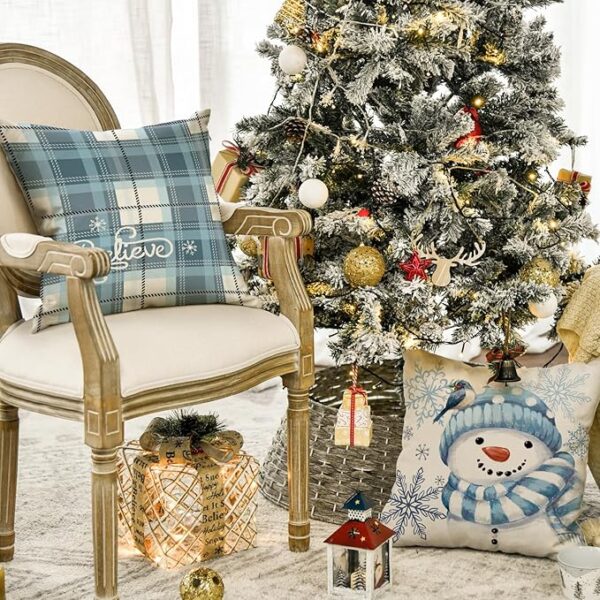 18 x 18 Inch Xmas Tree Winter Holiday Buffalo Plaid Cushion Case Decoration 4