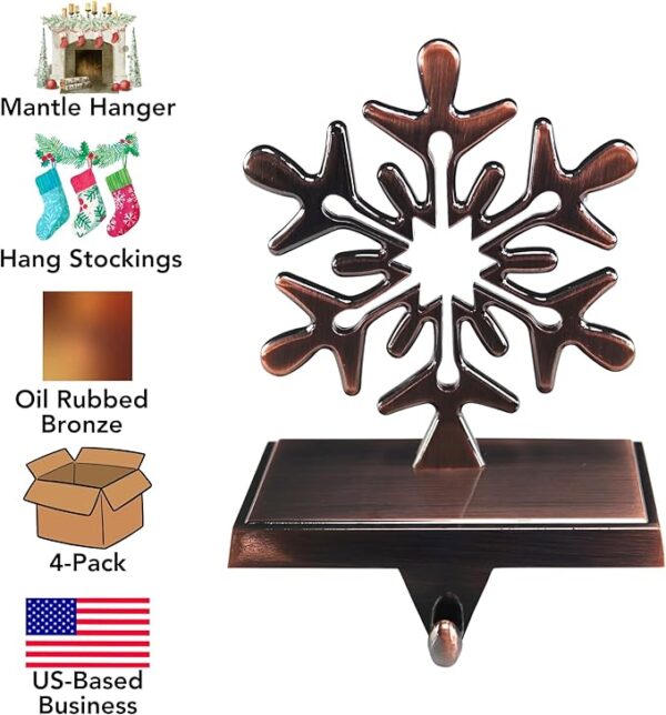 Snowflake Stocking Hanger Holder, Oil-Rubbed Bronze, 4-Pack 4