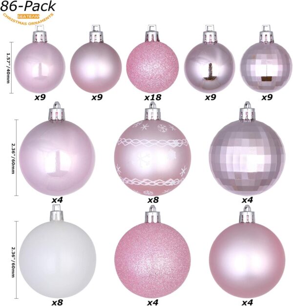 86-Pack Assorted Multi-Sized Shatterproof Pink Christmas Ball Ornaments Set 4