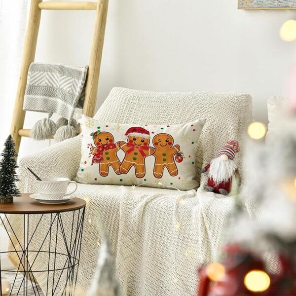 Christmas Gingerbread Man Snowflake Throw Pillow Cover, 12 x 20 Inch 4