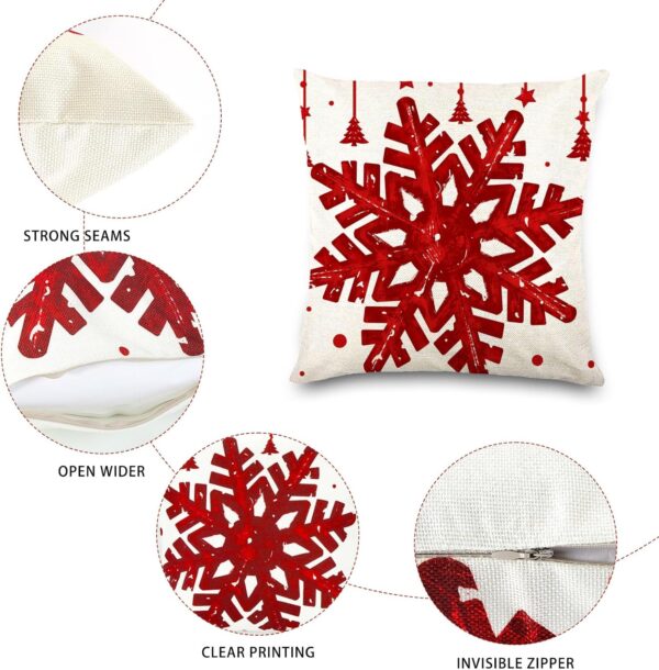 4PCS Christmas Pillow Covers 18x18 inch Winter Throw Pillow Covers Red Christmas Tree Snowflake 4