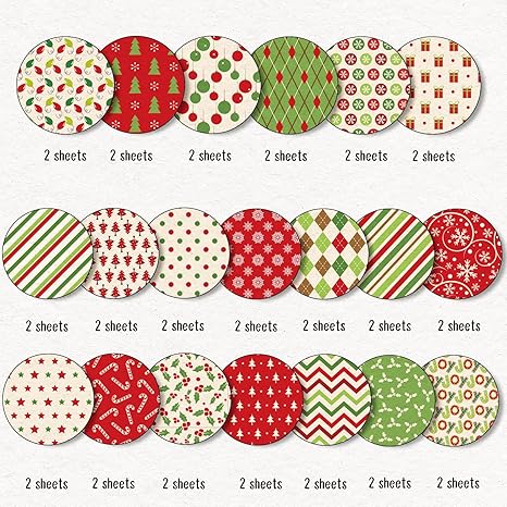 40Pcs Christmas Pattern Paper Red Green Scrapbook Specialty Paper 4