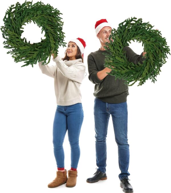 Real Touch Norfolk Pine Christmas Wreath 24IN 4