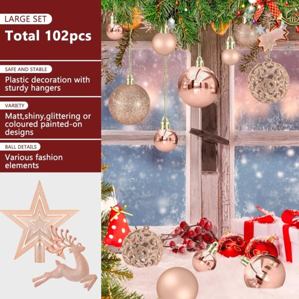102PCS Assorted Rose Gold Christmas Ornaments 4