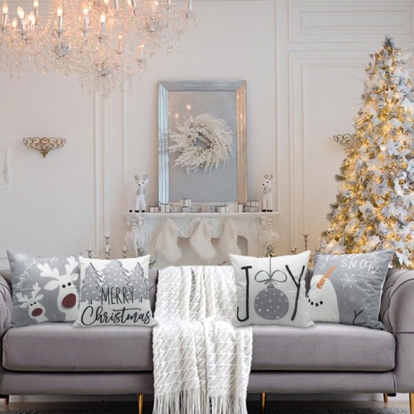 Christmas Pillow Covers 18x18 Set of 4 Christmas Decorations Snowman Deer 4