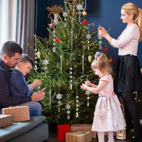 18pcs Crystal Christmas Ornaments for Tree Decorations-Hanging Acrylic Snowflake Icicle Ornaments with Drop Pendants