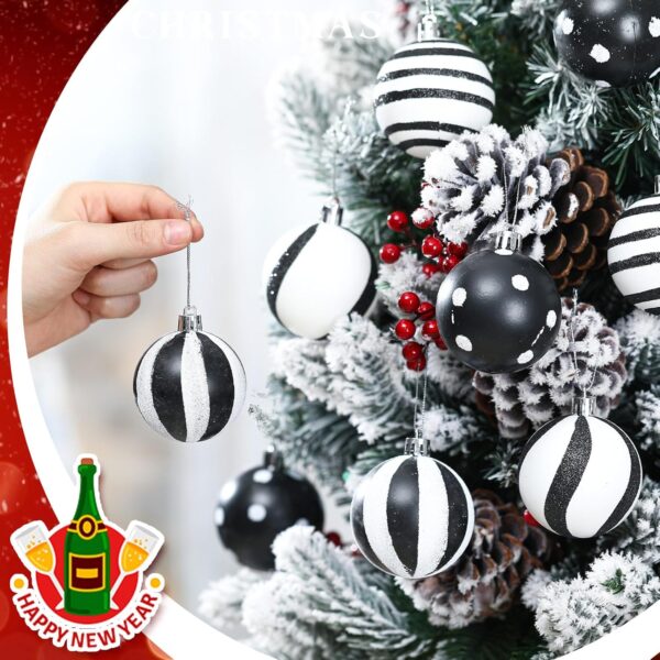 12 Pcs Christmas Ball Ornaments 2.4 Inch Black and White Christmas Hanging Balls Red Green Glittering Balls Elf Plastic Balls 4