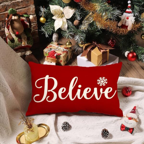 Christmas Pillow Covers 12x20,Red Believe Christmas Lumbar Pillows 4