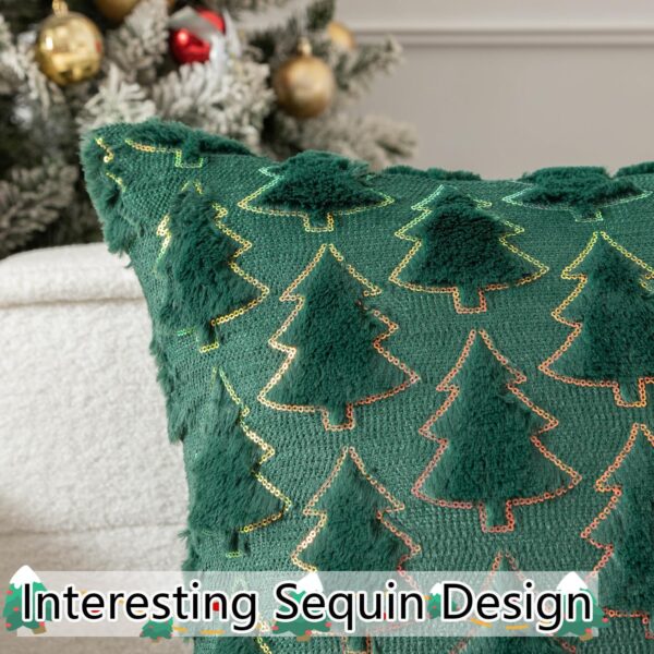 Christmas Tree Decorative Pillow Covers 18x18 Inch Set of 2 Soft Plush Faux, Dark Green 4