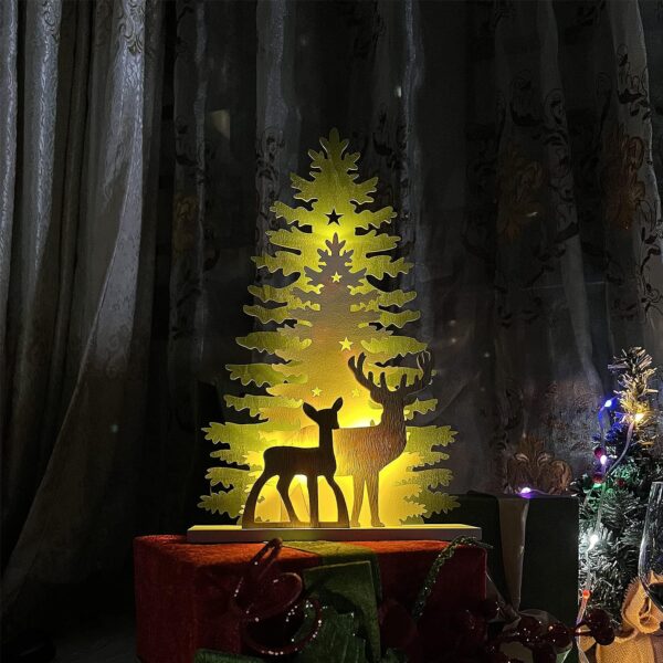 Lighted Christmas Tabletop Wooden Christmas Tree and Deer Table Decor 3