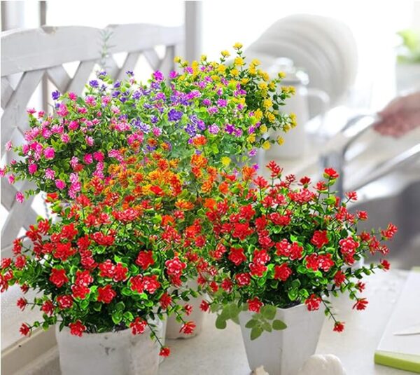 10 Bundles Artificial Fake Flowers, Faux Outdoor Plastic Plants UV Resistant 3