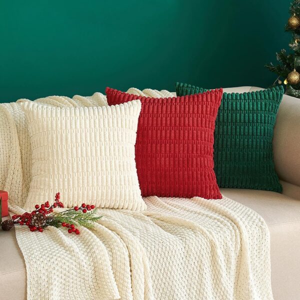Pack of 2 Red Corduroy Decorative Christmas Pillow Covers 18x18 Inch 4