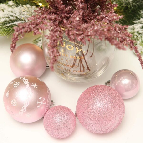 86-Pack Assorted Multi-Sized Shatterproof Pink Christmas Ball Ornaments Set 3