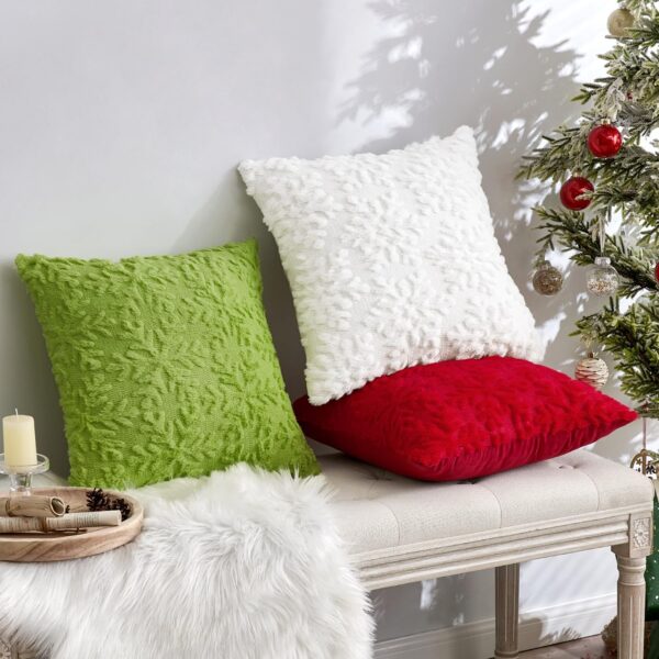 Pure White Throw Pillow Covers Set of 2 Christmas Snowflakes Decorative Pillow Covers 18x18 Inch 3
