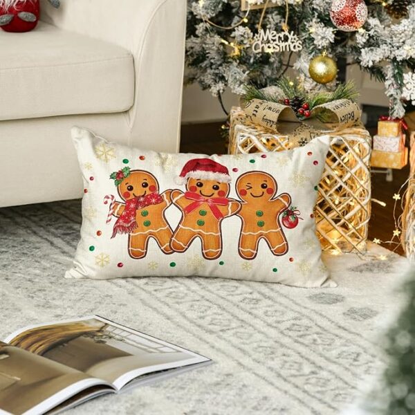 Christmas Gingerbread Man Snowflake Throw Pillow Cover, 12 x 20 Inch 3