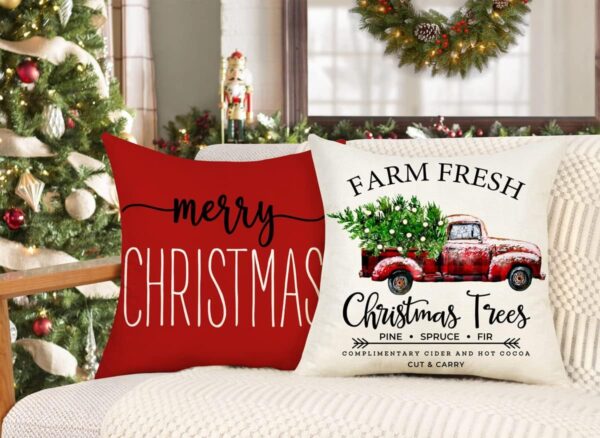 Red Christmas Pillow Covers 18x18 Set of 4 3