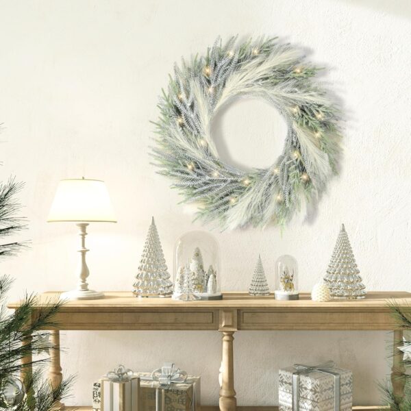 24'' Christmas Wreaths for Front Door with Lights (Pine and Pampas) 3