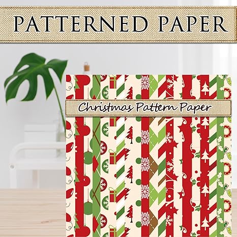 40Pcs Christmas Pattern Paper Red Green Scrapbook Specialty Paper 3