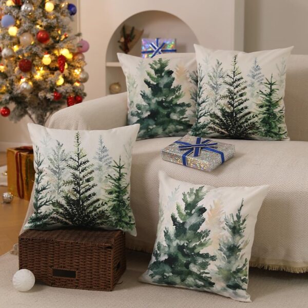 Christmas Pillow Covers 18x18 inch Set of 2 Watercolor Blue Green Christmas Tree 3