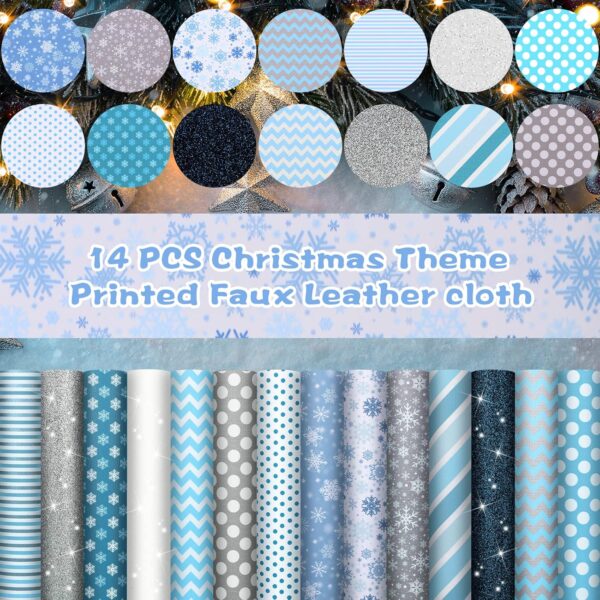 14 Pieces Christmas Winter Leather Sheets Glitter Faux 8.3 x 6.3 Inch (Multiple Style) 3