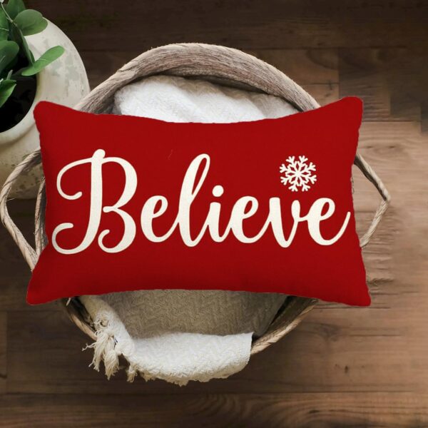 Christmas Pillow Covers 12x20,Red Believe Christmas Lumbar Pillows 3