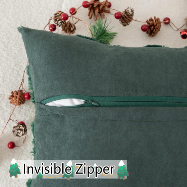 Christmas Tree Decorative Pillow Covers 18x18 Inch Set of 2 Soft Plush Faux, Dark Green 3