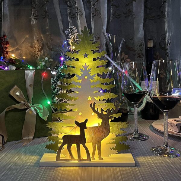 Lighted Christmas Tabletop Wooden Christmas Tree and Deer Table Decor 2