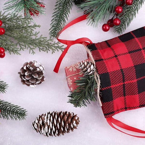 12 Pieces Mini Christmas Cotton Buffalo Plaid Red and Black Plaid Drawstring Bag 2