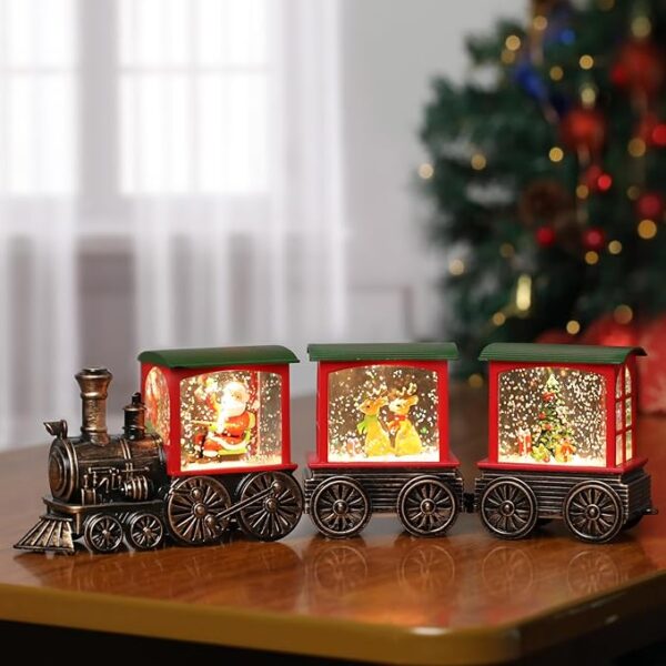 Lighted Christmas Decorations Indoor with Swirling Glitter Santa Claus Reindeer Tree 2