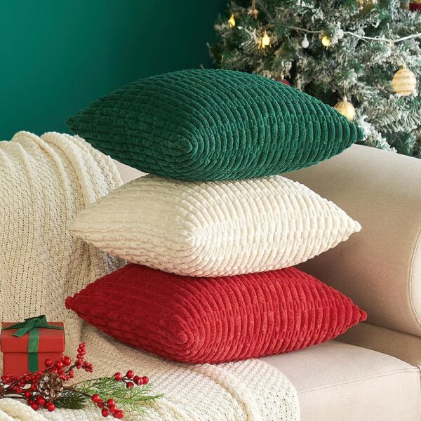 Pack of 2 Red Corduroy Decorative Christmas Pillow Covers 18x18 Inch 3