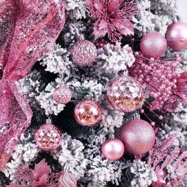 36pcs Shatterproof Christmas Tree Decorations with Hanging Loop 6 Styles in 3 Sizes(Pink) 2