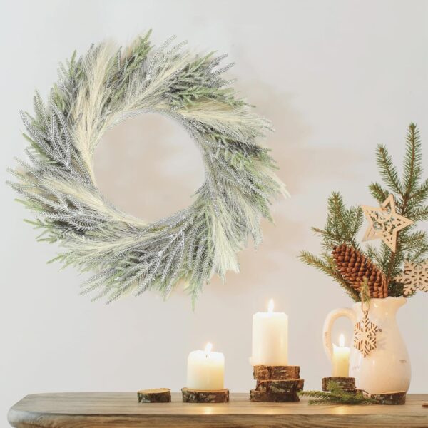 24'' Christmas Wreaths for Front Door with Lights (Pine and Pampas) 2