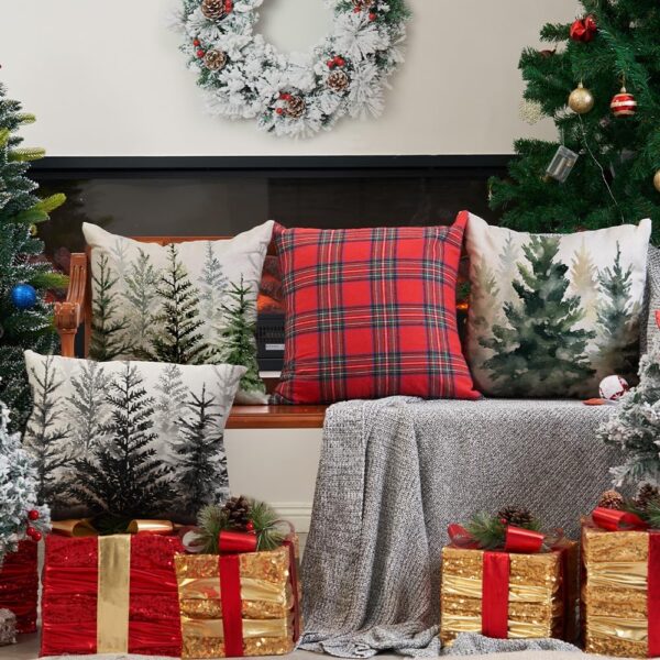 Christmas Pillow Covers 18x18 inch Set of 2 Watercolor Blue Green Christmas Tree 2