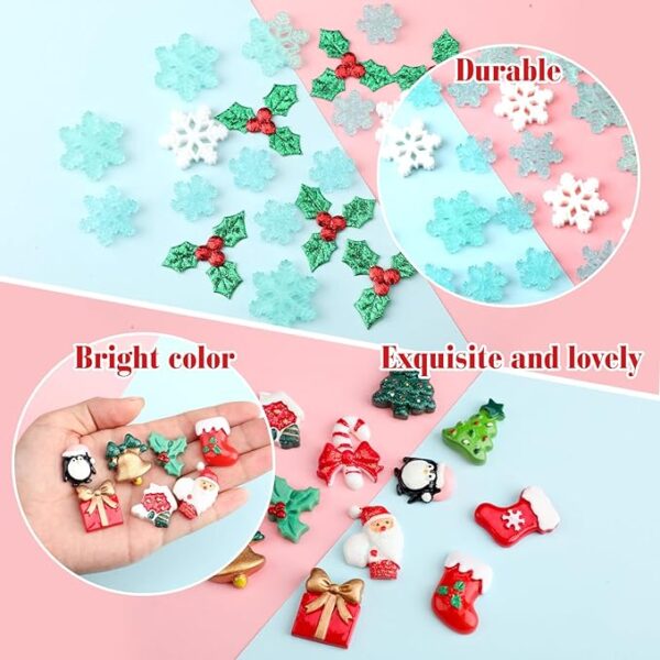 200 Pcs Christmas Resin Flatback Charms Mini Triple Leaf Holly Berries Embellishments 2