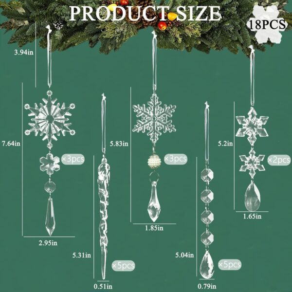 18pcs Crystal Christmas Ornaments for Tree Decorations-Hanging Acrylic Snowflake Icicle Ornaments with Drop Pendants